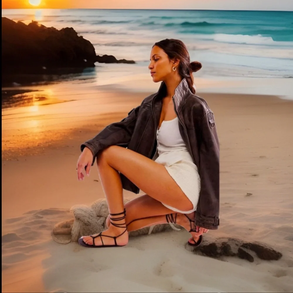 FREE PEOPLE So Strappy Sandals N Sunset Orange Leather Liner & Cord Straps